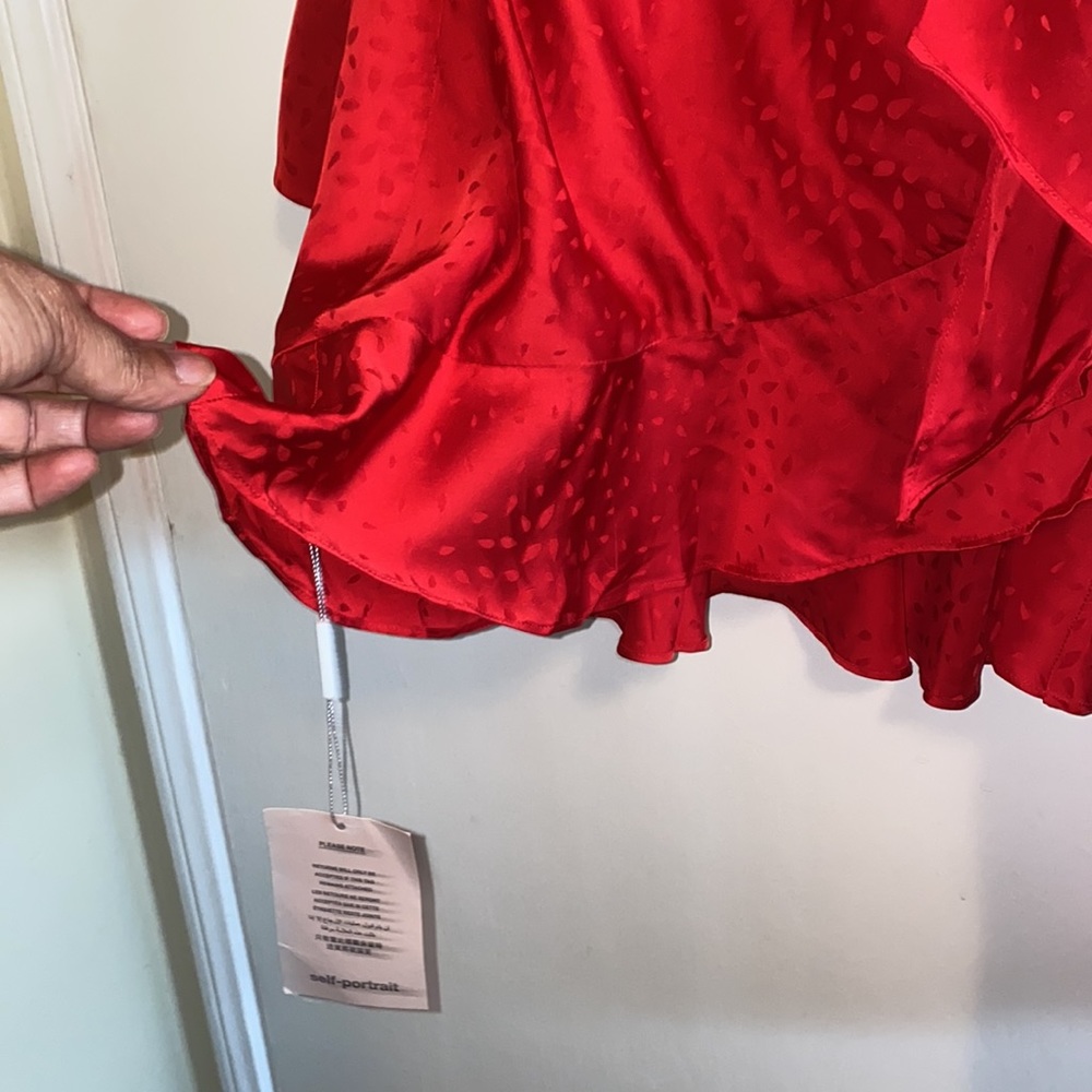 SELF-PORTRAIT Trimmed Wrap Red Dress - Picture 12 of 16